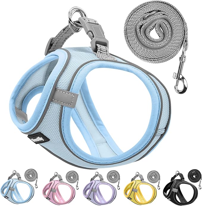 Sparkly Dog Harness Small Sized and Leash Set for Small Dogs Cats,Blue S Puppy Harness, Step in Soft Dog Reflective Vest, Breathable Mesh Pet Harness. (Blue, M)