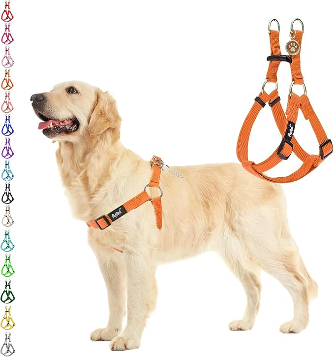 PUPTECK No Pull Dog Harness Soft Adjustable Basic Nylon Step in Puppy Vest Outdoor Walking with ID Tag Orange