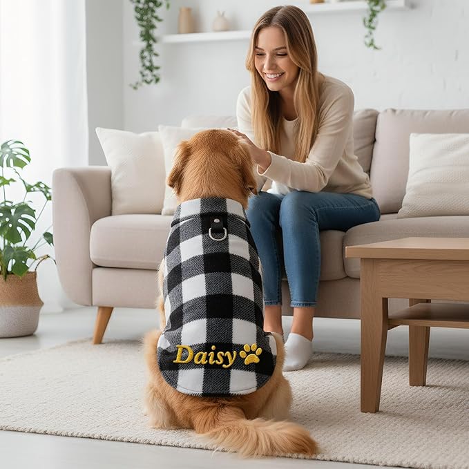 Custom Dog Fleece Sweatshirt with Embroidered Name Personalized Soft Winter Clothes for Small Medium Large Dogs Warm Pet Coat for Dogs Cats Girl Boy Christmas Birthday Gifts