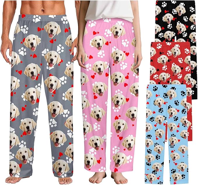 Custom Couple Pajama Pants Sock with Funny Face, Personalized PJ Anniversary Birthday Women Men Pants