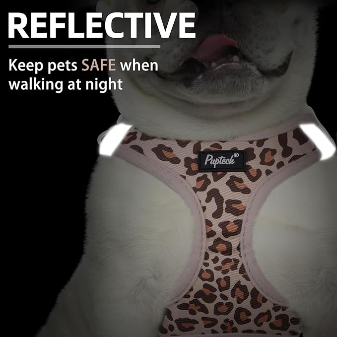 PUPTECK Dog Harness and Leash Set for Small Medium Dogs No Pull Step-in Soft Mesh Puppy Cat Vest Harnesses Reflective at Night, Brown Leopard Print, S
