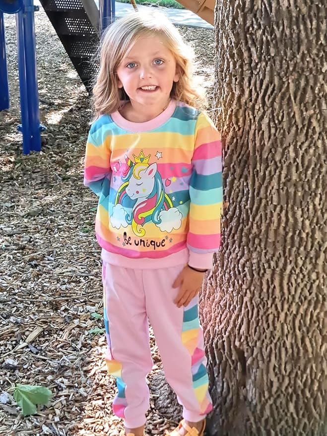 Little Girls Unicorn Outfits 2 Piece Kids Ruffle Sleeve Sweatshirt + Leggings Fall Leopard Clothing Sets 2-10 Years Old