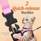Dooradar Cat Harness and Leash Set, Escape Proof Safe Adjustable Kitten Vest Harnesses for Walking, Easy Control Soft Breathable Mesh Jacket with Reflective Strips for Cats, Pink, XS