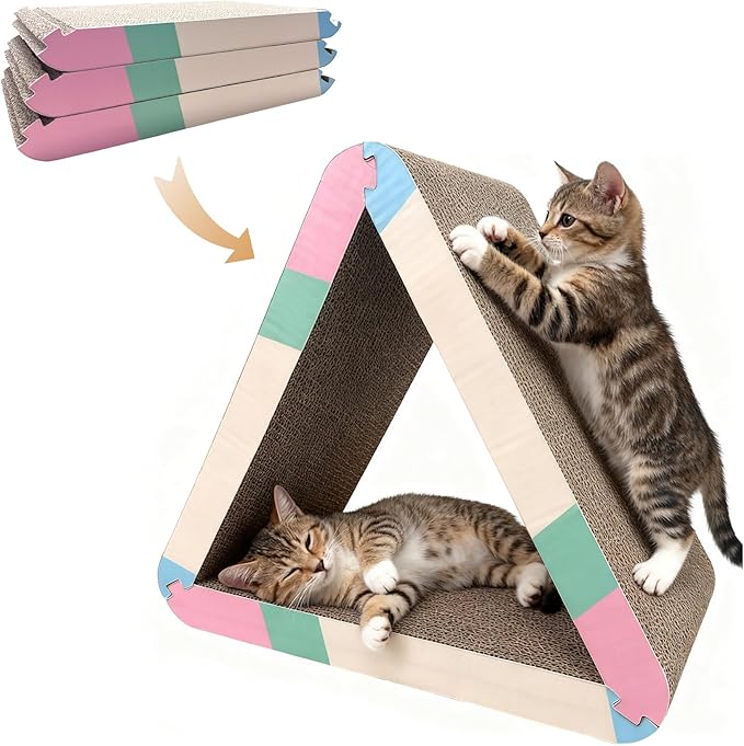 Triangle Cat Scratcher Pad - Foldable Cat Scratching Board with Non-Toxic Thickened Corrugated Paper, Durable Recycled Cardboard for Indoor Cats