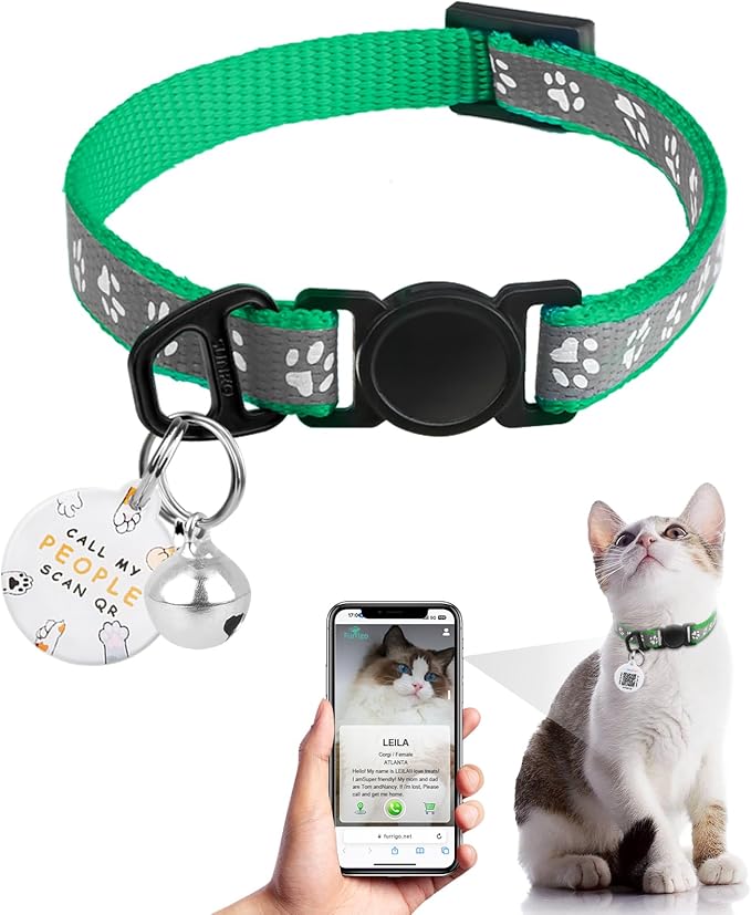 Cat Collar Breakaway with QR Code Name Tag, Reflective Kitten Collars with Bell, Cat ID Tag Personalized, Ultra-Durable, Adjustable, Quick Release, Fits Most Girl Boy Small Large Cats (8''-13.3'')
