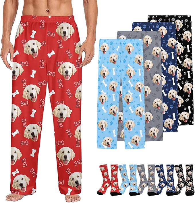 Custom Couple Pajama Pants Sock with Funny Face, Personalized PJ Anniversary Birthday Women Men Pants