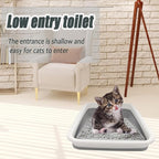 2 Pack Collapsible Small Cat Litter Box, Open Kitten Litter Potty Pan Low Entry Pet Kitty Toilet Foldable Waterproof Travel Toilet for Sick Frail Kitty 14.6 x 10.6 x 4.8 inches Grey