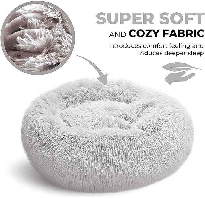 Whiskers & Friends Cat Bed Dog, Cat Beds for Indoor Cats Washable, Orthopedic Soft Fluffy Round Calming Pet Bed for Small to Large Kitty Kittens & Dogs, Small Dog Beds & Furniture