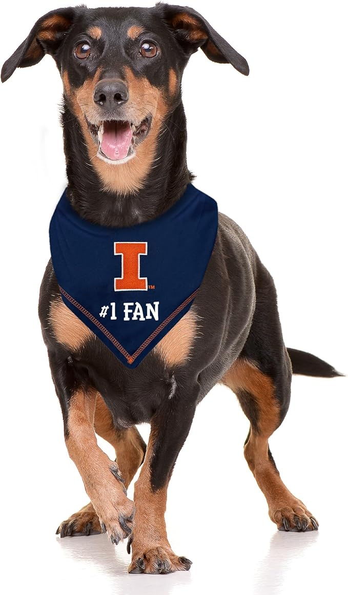 Pets First NCAA Illinois Fighting Illini Personalized Tie Around Bandana for Dogs & Cats, Size Large/X-Large. Custom Dog Bandana Scarf Bib for Cat Dog. Ultimate Game-Day & Party Customizable Bandana