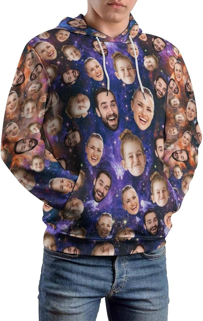 Artsadd Custom Face Unisex athletic Pockets Sweatshirt Loose Hoodie Custom Christmas Long Sleeve Sweatshirt Hooded Pullover