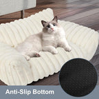 Cute Cat Couch Bed for Indoor Cats, Fluffy Pet Cat Sofa with Premium Soft Corduroy Fleece, Cute Small Dog Beds for Small Dogs, Fuzzy Puppy Chair with Removable Washable Cover (24x18x10,Cream)