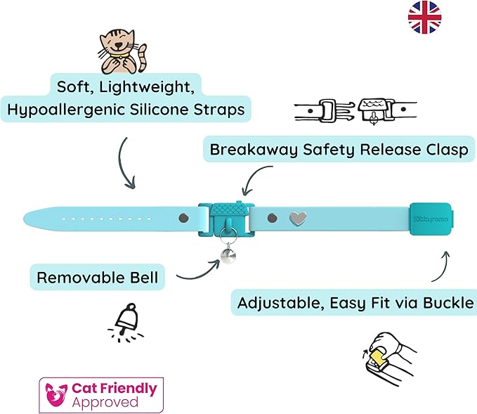Kittyrama Aqua Kitten Collar with Bell. Award Winner. Vets & Cat Experts Approved. Breakaway Quick Release, Comfy & Lightweight