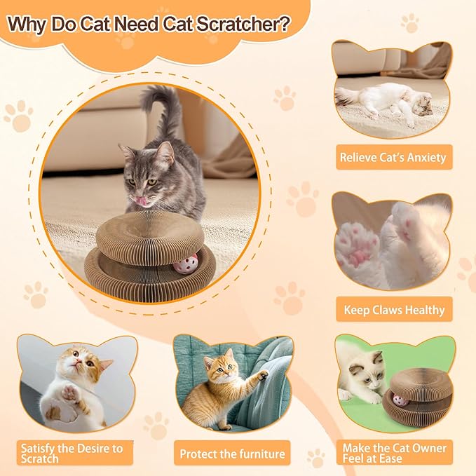 Interactive Cardboard Cat Toys,Cat Scratching Board with A Ball,Shape Shifting Accordion Cat Scratcher Toys with Different Shapes,Magic Kitten Scratcher Pads for Indoor