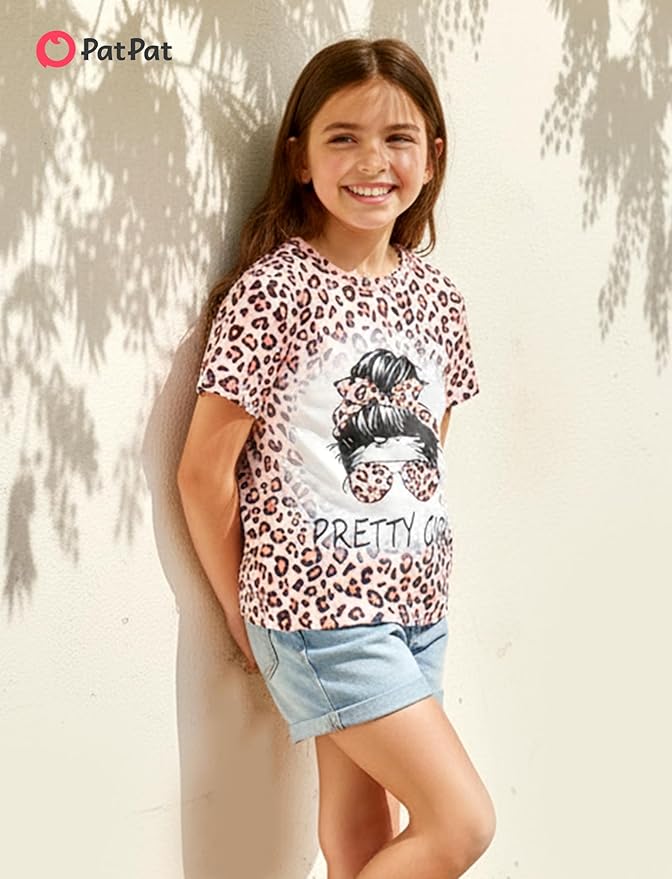 PATPAT Girls Crewneck Short Sleeve Graphic Tees Animal Print Shirts Cute Summer Outfits 5-12 Years
