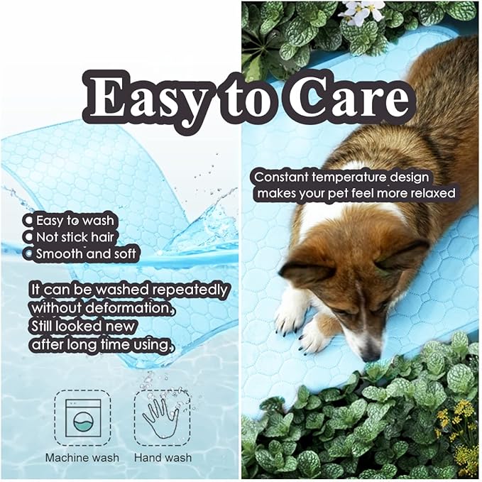 Mannice Dog Cooling Mat, Pet Cooling Mat for Dogs Cooling Blanket for Dogs Dog Cooling Pad for Kennels, Crates, Cars, Indoor & Outdoor Ice Silk Cooling Mat for Extra Large Dogs (Blue, L(28 * 22"))