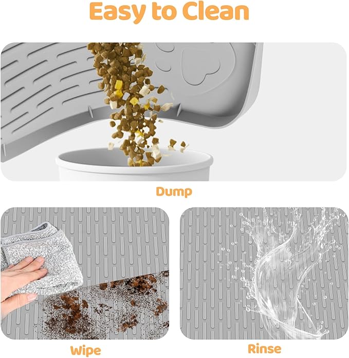 Cat Food Mat, 34" x 22" Large Silicone Pet Feeding Mat for Food and Water Bowls Non-Slip, Easy to Clean (Light Grey)