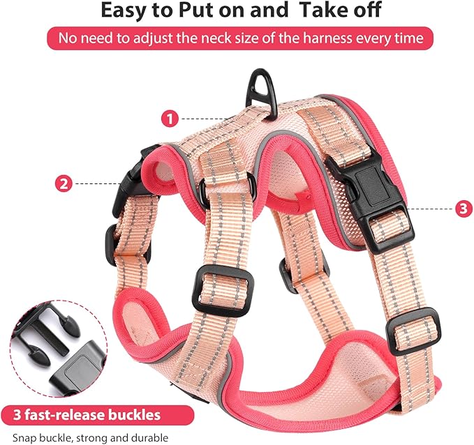 Rttochfy Cat Harness and Leash Set, Adjustable and Reflective Cat Vest, Escape Proof Kitten Harness, Easy to Put on with 3 Buckles for Cats Walking and Traveling (Pink, L)