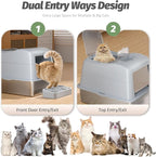 Shikha Stainless Steel Cat Litter Box with 110° Flip-Top Lid -XXL Top Entry Enclosed Litter Box for Large Cats with Deodorization Box, Odor-Free, Non-Sticky, Anti-Leak, Removable Lid for Easy Cleaning