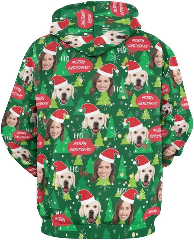 Artsadd Custom Face Unisex athletic Pockets Sweatshirt Loose Hoodie Custom Christmas Long Sleeve Sweatshirt Hooded Pullover