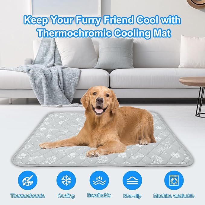 MH MYLUNE HOME Self Cooling Mat for Dog, 28”x39” Arc-Chill Cooling Fiber & Endothermic Color Changing Pet Cooling Pad, Foldable & Washable Non-Toxic Summer Pet Blanket
