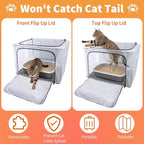Cat Litter Box Cover with Front and Top Flip-Up Lid,Foldable Waterprof Cat Litter Cover for Odor Control,Easy Access(24x17x16inch)