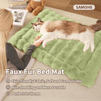 Self-Warming Cat Bed, Plush Faux Fur Pet Bed Mat with Anti-Slip Bottom, Ultra Soft Heated Bed for Cats & Medium Dogs, Cozy Fluffy Pad for Couch & Crate, Machine Washable, 27x20 Inch Green