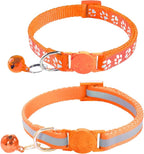 2 Pack Breakaway Cat Collars with Bells, Reflective Design and Claw Print Design, Safety Buckle, Adjustable 7.5-12.5 Inches for Kittens & Cats (Orange)