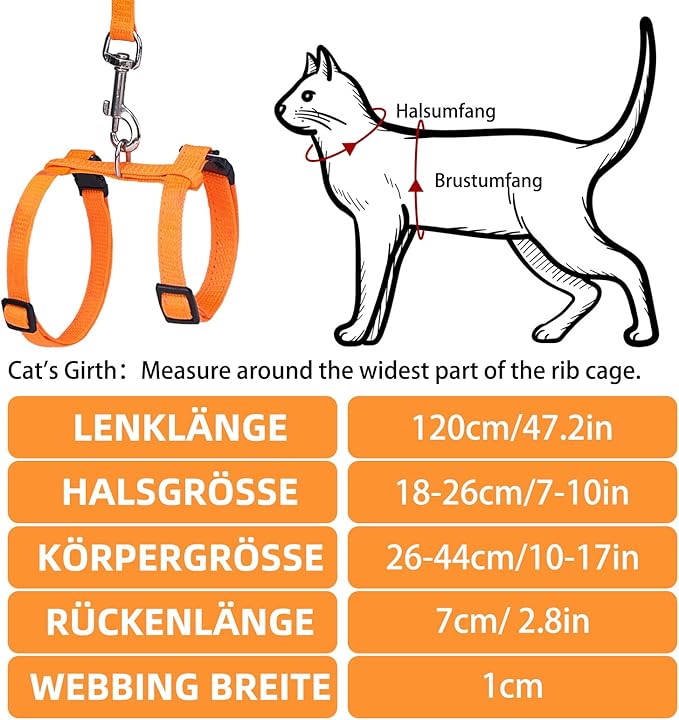 PUPTECK Adjustable Cat Harness and Leash Set Escape Proof Kitten Strap Collar for Walking Travel, Orange