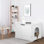 ZENY Wooden Cat Litter Cabinet, Hidden Litter Box Enclosure, Modern Storage Bench with Divider, Fit Most Boxes - White