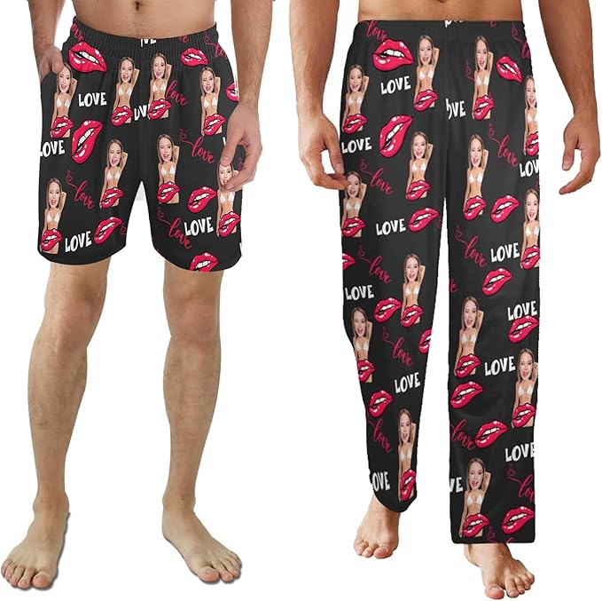 Custom Pajama Pants for Men, Personalized PJ Pants with Photos, Custom Mens Pajama Shorts, Gifts for Dad Husband