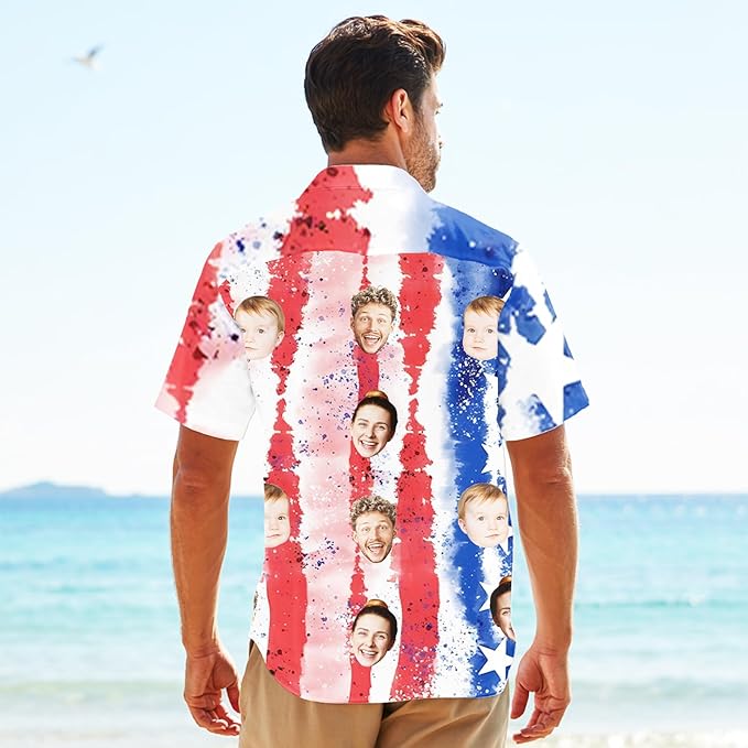 Custom Hawaiian Shirt with Face for Men, Unisex Tropical Beach Shirts Personalized Casual Funny Hawaii Button Down Shirts