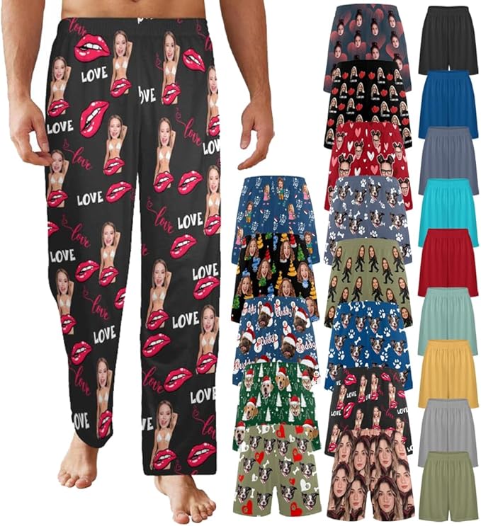 Custom Pajama Pants for Men, Personalized PJ Pants with Photos, Custom Mens Pajama Shorts, Gifts for Dad Husband