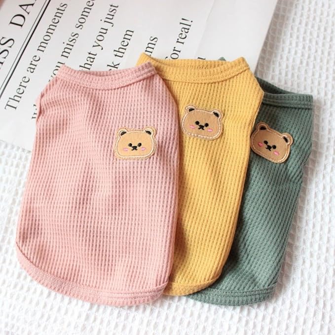 Cotton Dog Shirt Summer Lightweight Pet T-Shirts Soft Breathable Stretchy Cats Dogs Tee Shirt Sleeveless Vest Dog Apparel for Medium Small Dog Clothes 3PCS Yellow&Green&Pink