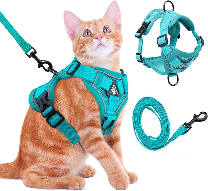 Cat Harness and Leash for Walking Soft Cat Harness Escape Proof, Adjustable Kitten Harness Cat Leash Reflective Strips Jacket, Breathable Cat Vest Harness Set for Kitten Easy to Wear Outdoor Walking