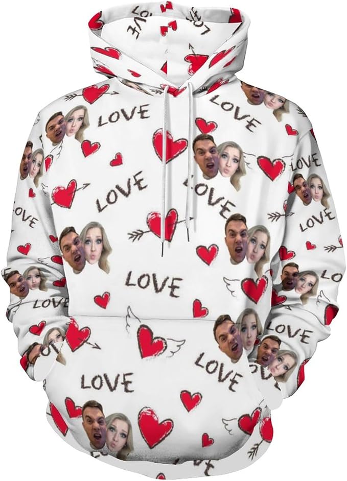 Artsadd Custom Face Unisex athletic Pockets Sweatshirt Loose Hoodie Custom Christmas Long Sleeve Sweatshirt Hooded Pullover