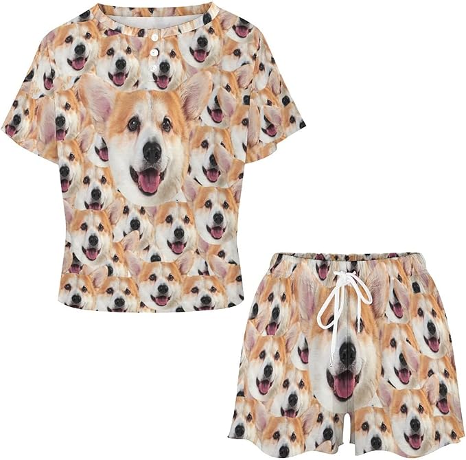 D-Story Custom Short Pajama Set with Pet Face Personalized Photo Sleepwear 2 Pieces Pjs Nightwear Xmas Gift for Women