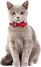Faleela 2 Pack/Set Cat Collar with Cute Bow Tie and Bell,Breakaway Plaid Shirt Collar for Kitty Adjustable Safety