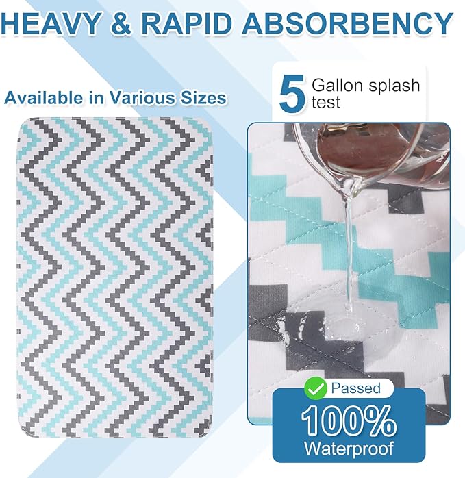 OUTCREATOR® Washable Bed Pads 34" x 56" (Pack of 2), Incontinence Mattress Protector, Anti-Slip Waterproof Underpads for Adults Kids Elderly Pets, Absorbency & Reusable Bedwetting Pads (Wave)