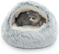 CATISM Cozy Cat Pod - Plush Hooded Cat Bed Cave, Self Warming, Removable Washable with Non-Slip Bottom