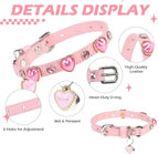 EXPAWLORER Valentine's Day Leather Cat Collar for Girl Boy- Adjustable Pet Collar with Safety Elastic Belt,Personalized Rhinestone Accessories Buckle Collars with Bell & Durable D-Ring,Heart (Pink)