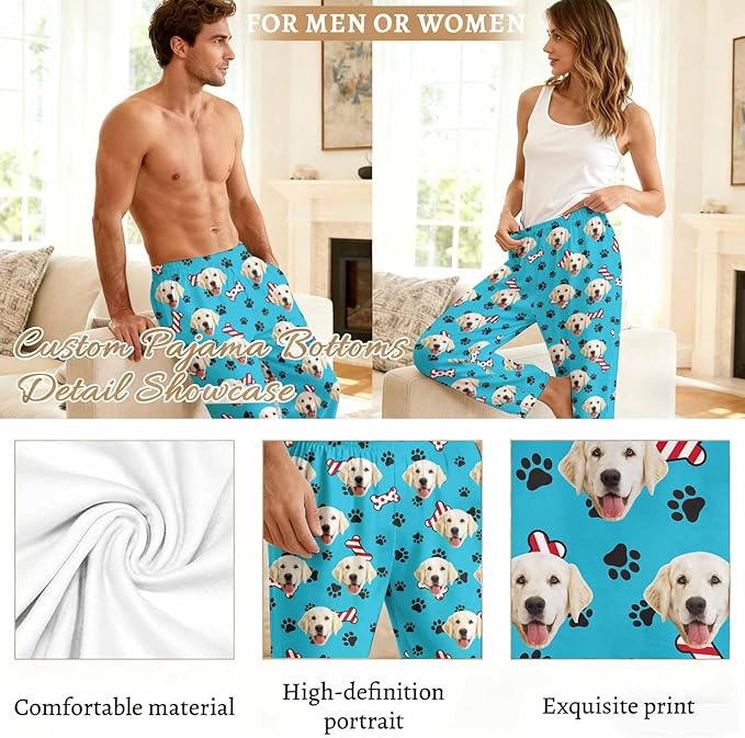 Custom Couple Pajama Pants Sock with Funny Face, Personalized PJ Anniversary Birthday Women Men Pants