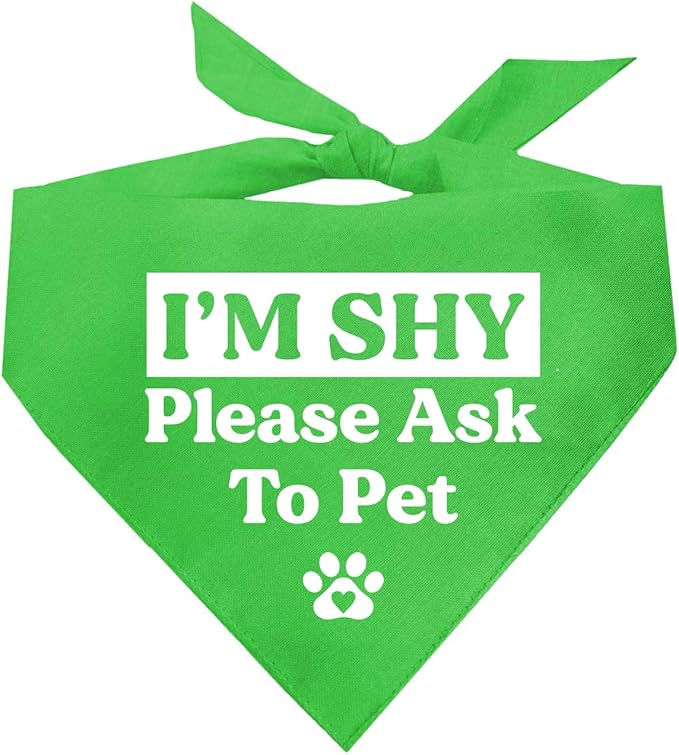 I'm Shy Please Ask to Pet Dog Bandana (Lime Green, XS 590)