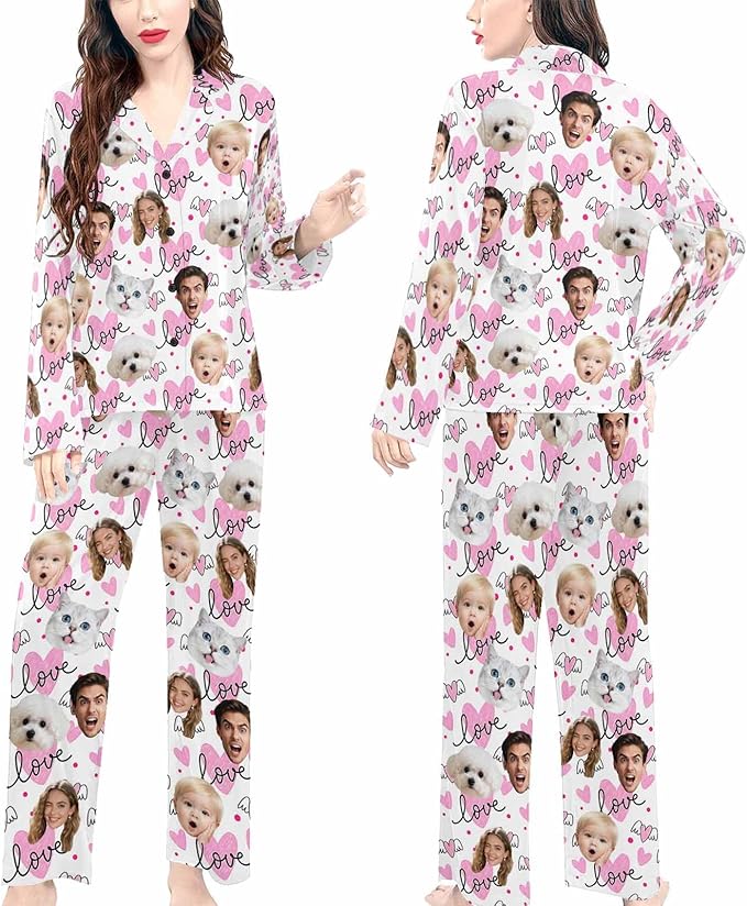Artsadd Custom Pajamas for Women Men Family, Personalized Face Pjs Pajama Pants, Funny Pet Photo Loungewear Sleepwear Jammies