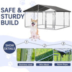 Petonly Outdoor Dog Enclosure Heavy Duty Dog Kennel House Mesh Dog Big Cage Pet Kennel Steel Fence with Secure Lock(118”x 118”)
