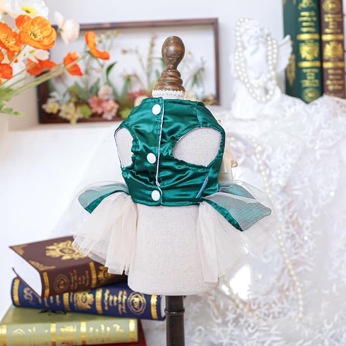 Fashion Sweet Puppy Dog Blingbling Princess Skirt Pet Dog Lace Cake Camisole Tutu Dress H-Dark Green L