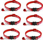 6 Pack Breakaway Cat Collar with Bells, Claw Print Design, Safety Buckle Kitten Collars, 0.4 Inches Width Lightweight, Adjustable 7.5-12.5 Inches Suitable for Girl Boy Cats
