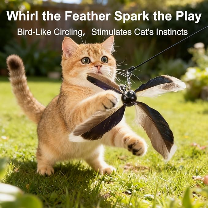 ottmat Cat Wand Toys Interactive for Indoor Cats, 4PC 4-Blade Feather Propeller Refills (Classic Mocha Brown)