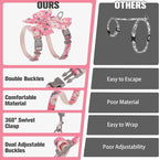 PAWCHIE Cat Harness and Leash Set with Bow Knot,Cats Escape Proof-Adjustable Daisy Floral Kitten Harness Soft Outdoor Walking Travel Pet Harness,Puppy Harness for Girl Cats Bunny Rabbit Small Dog,Pink