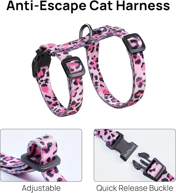 Cat Harness and Leash Set - Escape Proof Adjustable Cat Harness, Comfortable Soft Lightweight, Use Safe & Easy, Walking Travel Kitten Harness for Small Medium Large Cats (Pink)