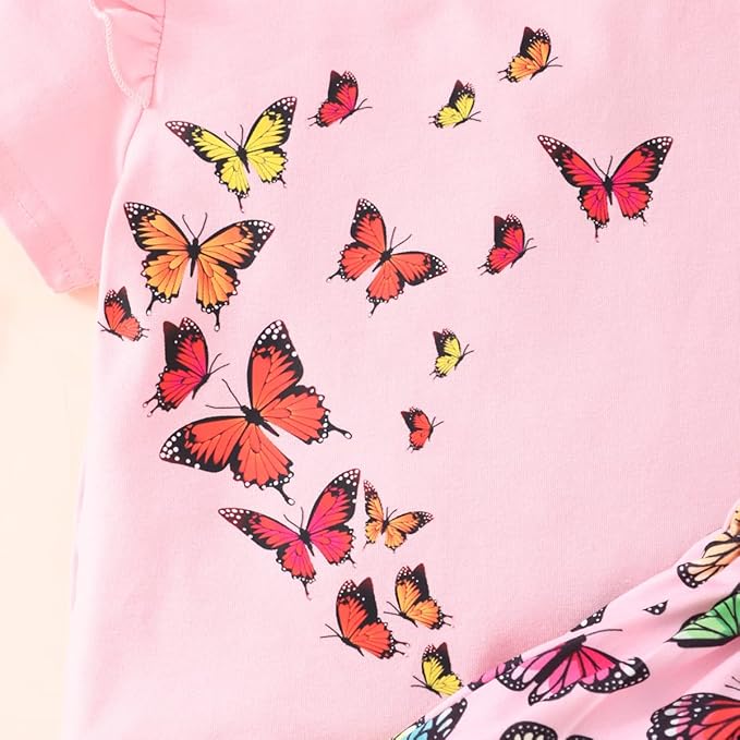 Akyzic Little Girl Skirt Outfit Two Piece Spring Summer Outfit Butterfly Dress Cat Print Skirt Toddler Girl Outfit Set